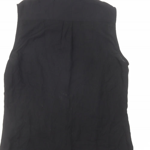 Karen Millen Womens Black Polyester Basic Button-Up Size 12 Round Neck - Embellished