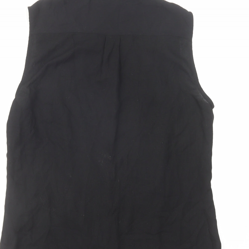 Karen Millen Womens Black Polyester Basic Button-Up Size 12 Round Neck - Embellished