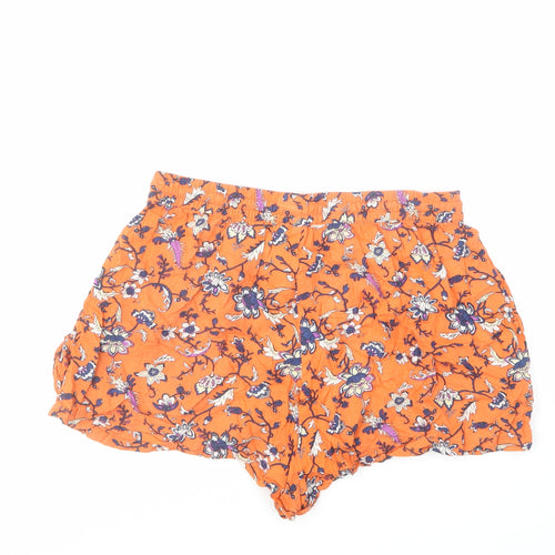 H&M Womens Orange Floral Viscose Bermuda Shorts Size 10 Regular Drawstring