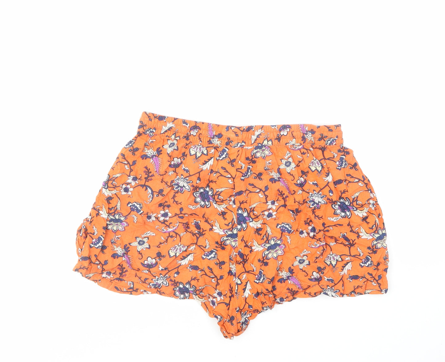 H&M Womens Orange Floral Viscose Bermuda Shorts Size 10 Regular Drawstring