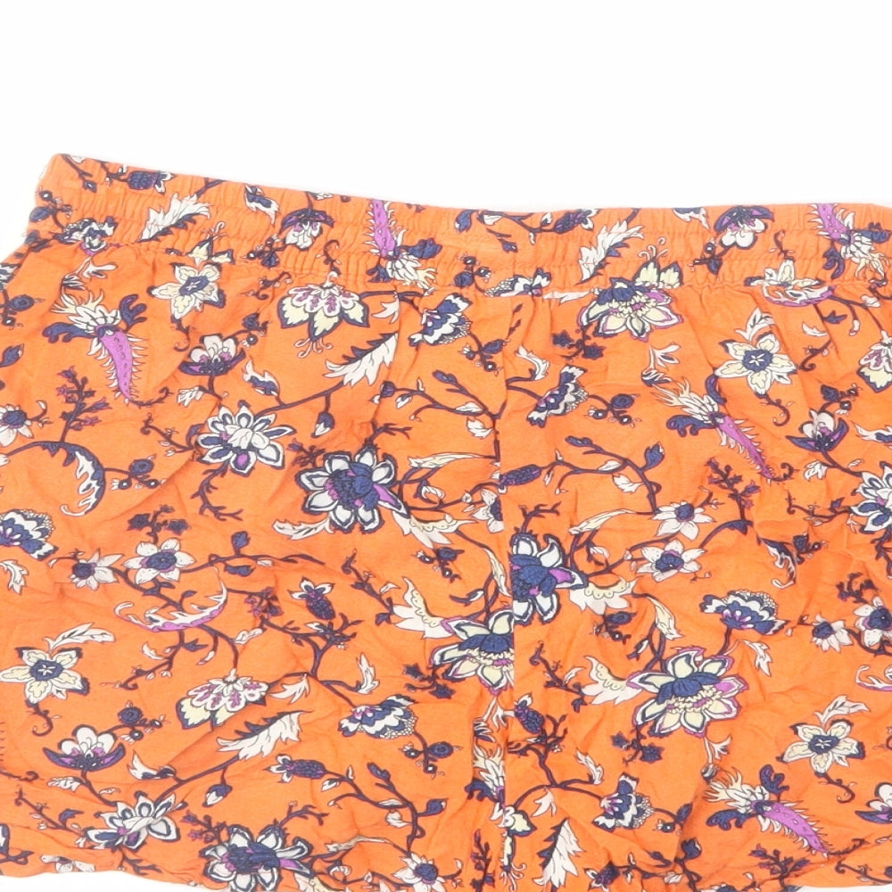 H&M Womens Orange Floral Viscose Bermuda Shorts Size 10 Regular Drawstring
