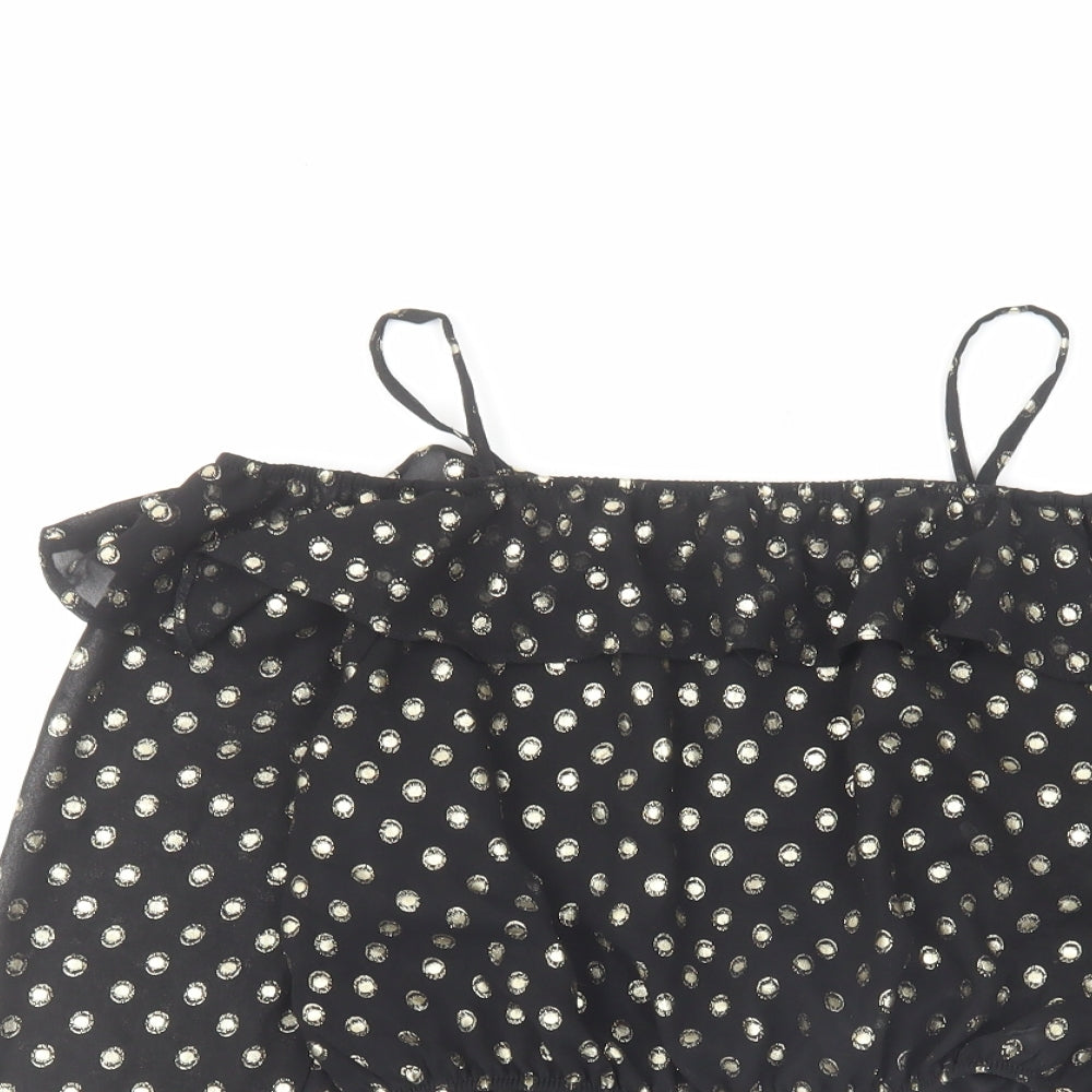 M&Co Girls Black Geometric Polyester Cropped Blouse Size 13 Years Square Neck Pullover