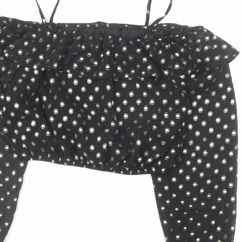 M&Co Girls Black Geometric Polyester Cropped Blouse Size 13 Years Square Neck Pullover