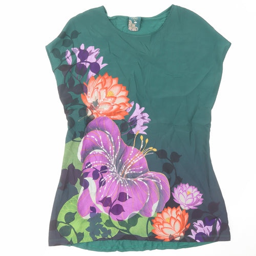 NEXT Womens Green Floral Polyester Basic Blouse Size 16 Round Neck