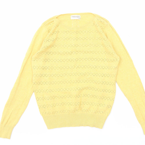 Marks and Spencer Womens Yellow Round Neck Cotton Pullover Jumper Size 10