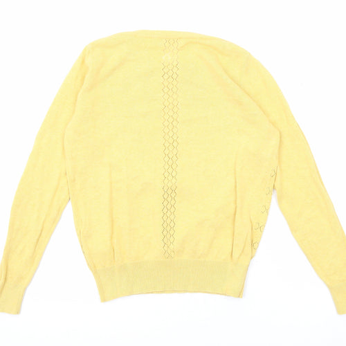 Marks and Spencer Womens Yellow Round Neck Cotton Pullover Jumper Size 10