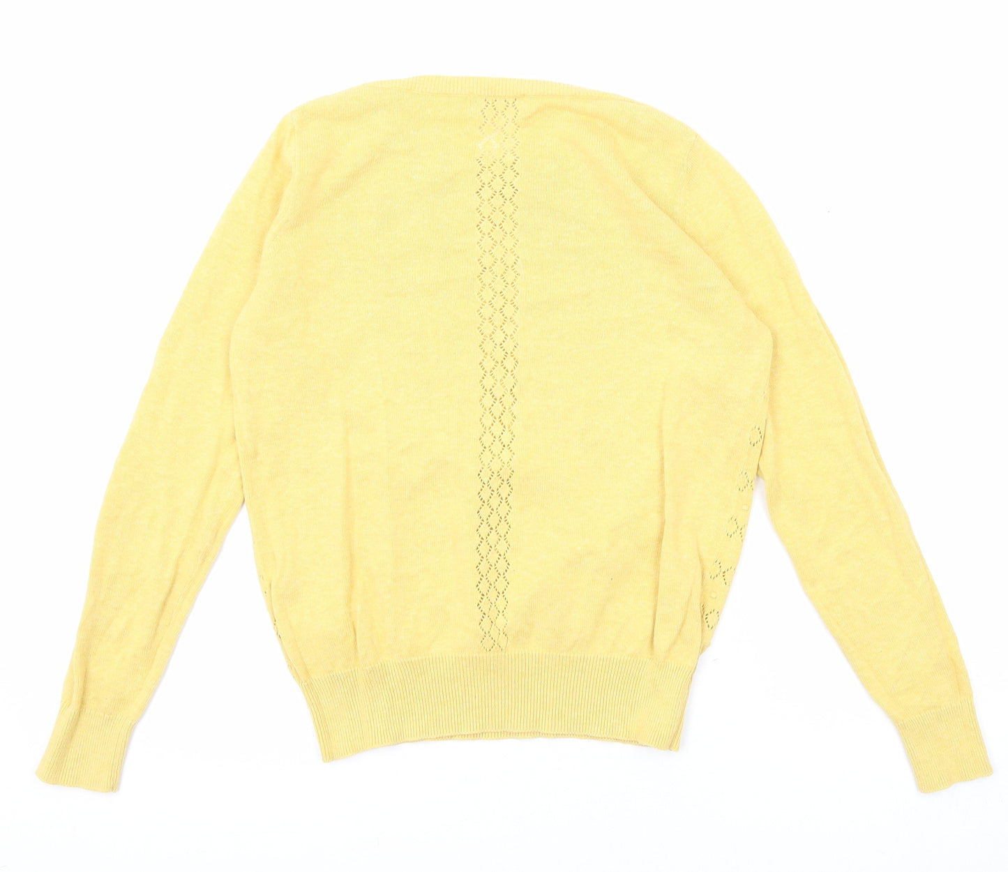 Marks and Spencer Womens Yellow Round Neck Cotton Pullover Jumper Size 10