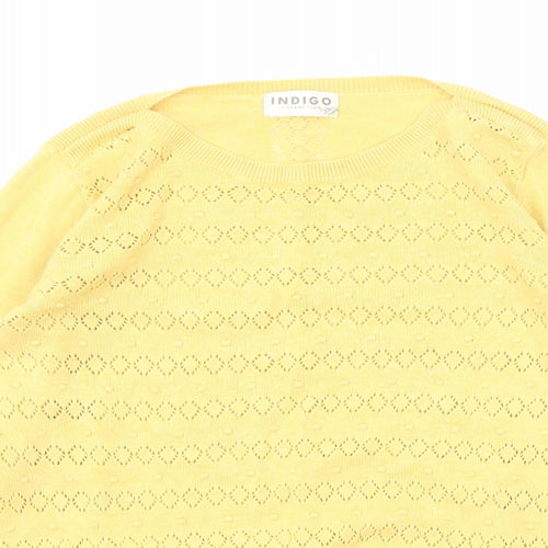 Marks and Spencer Womens Yellow Round Neck Cotton Pullover Jumper Size 10