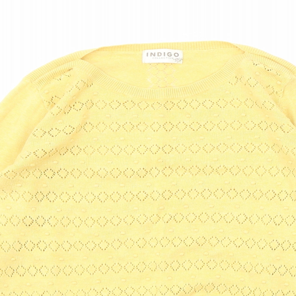Marks and Spencer Womens Yellow Round Neck Cotton Pullover Jumper Size 10