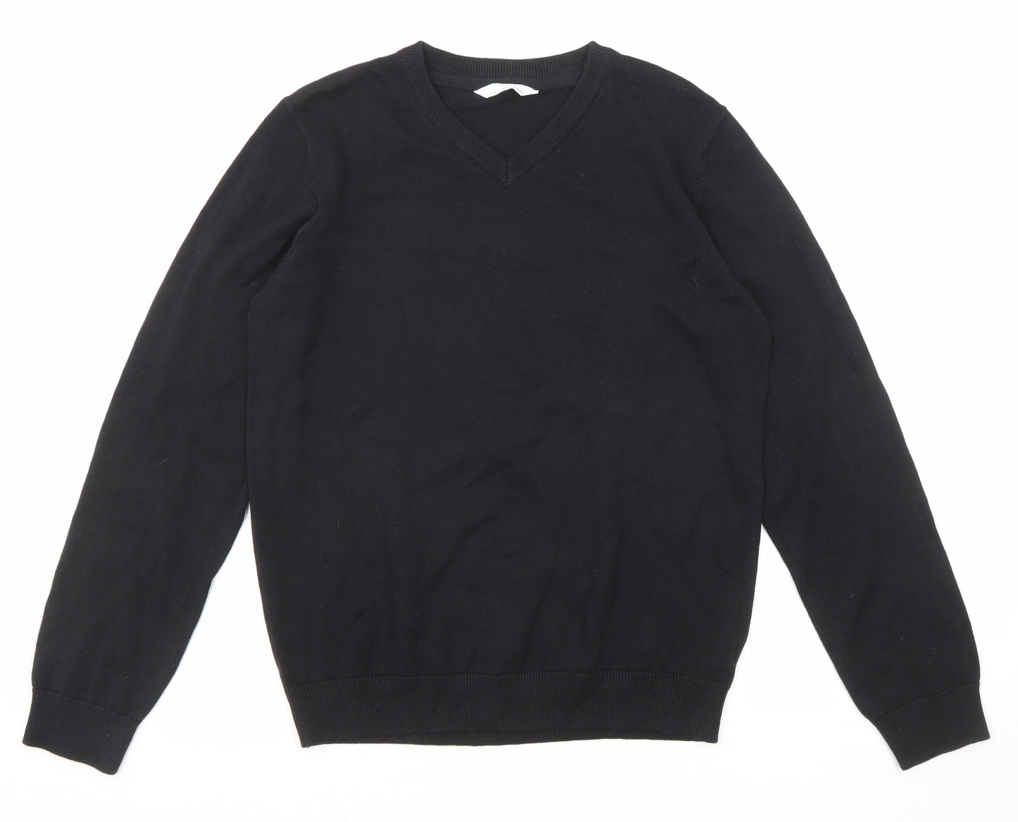 Marks and Spencer Girls Black V-Neck Cotton Pullover Jumper Size 12-13 Years Pullover