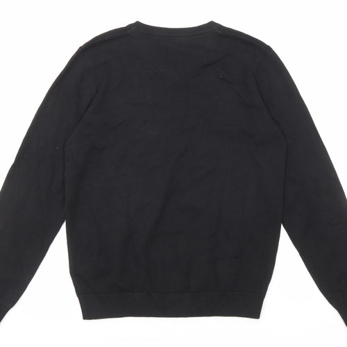 Marks and Spencer Girls Black V-Neck Cotton Pullover Jumper Size 12-13 Years Pullover
