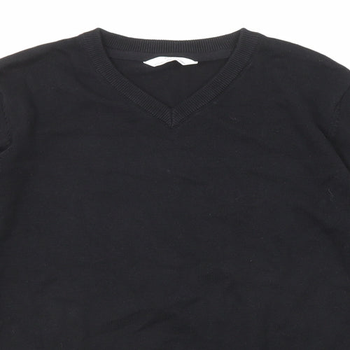 Marks and Spencer Girls Black V-Neck Cotton Pullover Jumper Size 12-13 Years Pullover