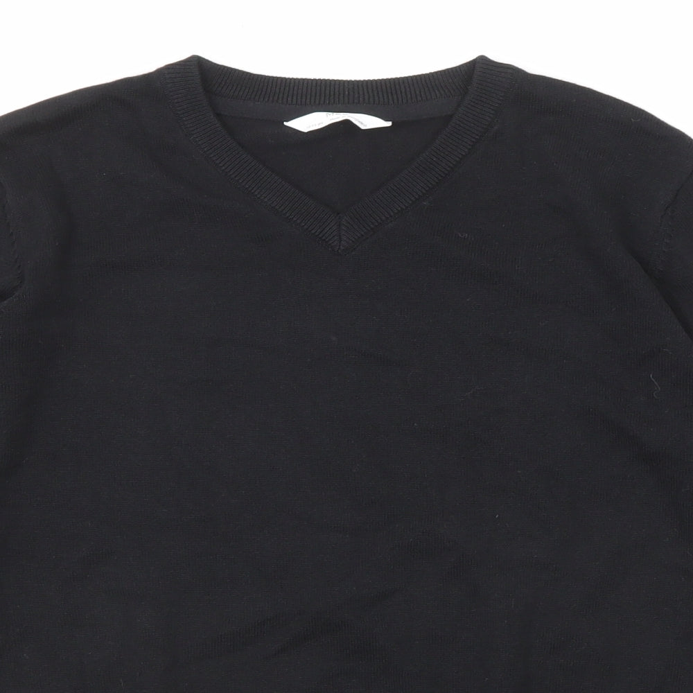 Marks and Spencer Girls Black V-Neck Cotton Pullover Jumper Size 12-13 Years Pullover
