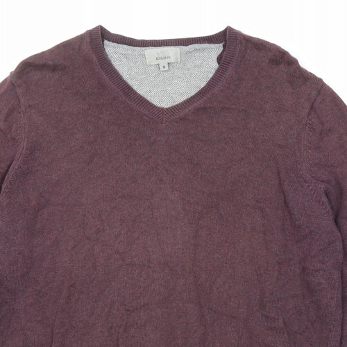 Marks and Spencer Mens Purple V-Neck Cotton Pullover Jumper Size M Long Sleeve