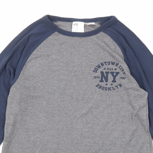 H&M Boys Grey Polyester Basic T-Shirt Size 13-14 Years Round Neck Pullover - NY Brooklyn