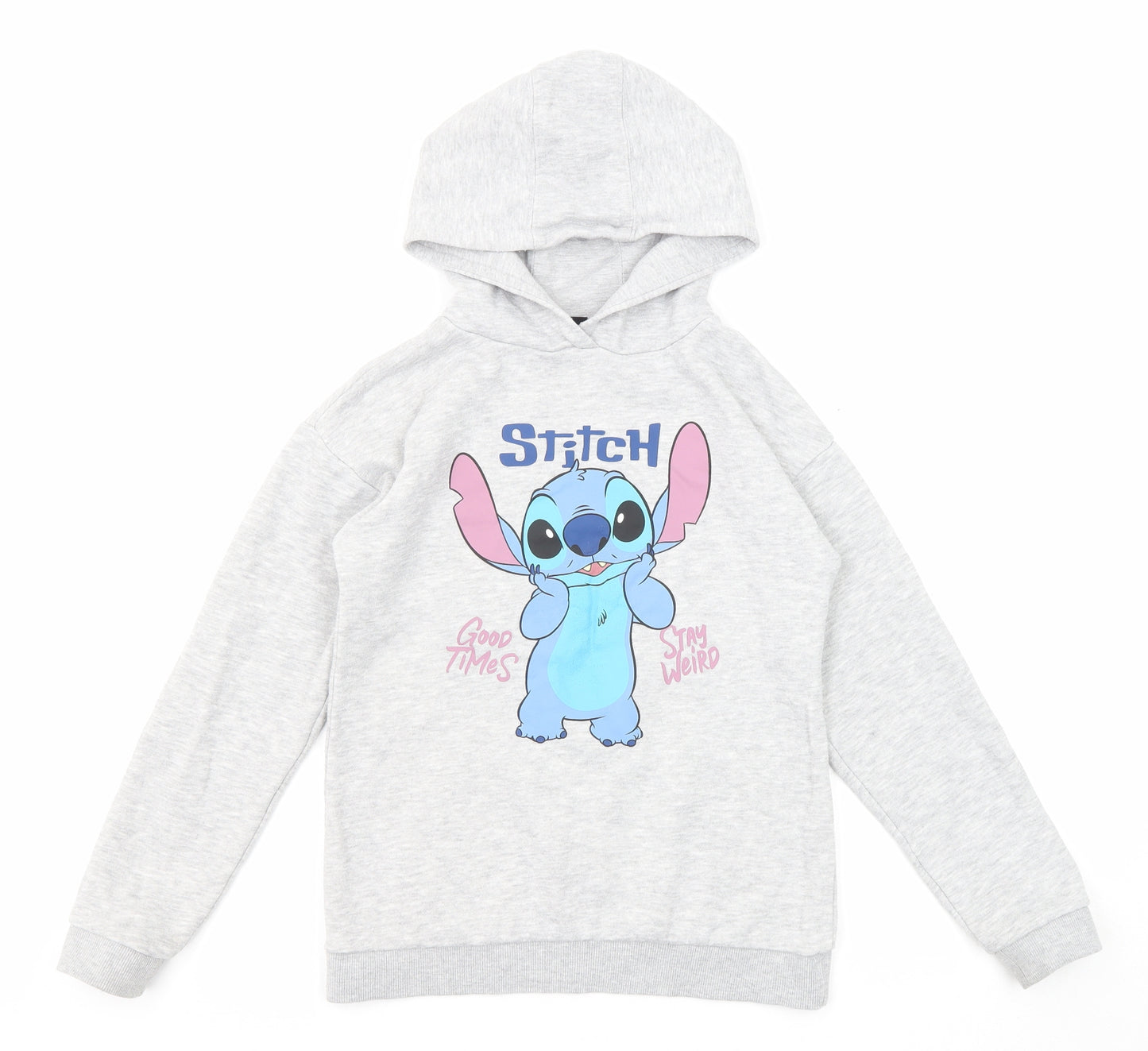 Disney Girls Grey Cotton Pullover Hoodie Size 10-11 Years Pullover - Stitch