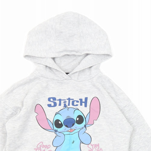 Disney Girls Grey Cotton Pullover Hoodie Size 10-11 Years Pullover - Stitch
