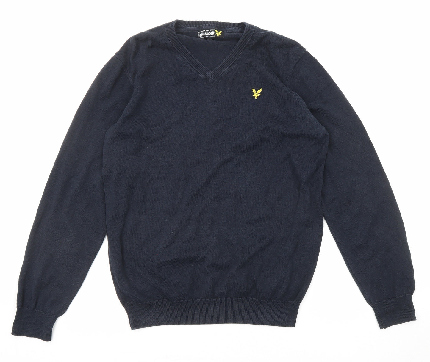 Lyle & Scott Mens Blue V-Neck Cotton Pullover Jumper Size S Long Sleeve