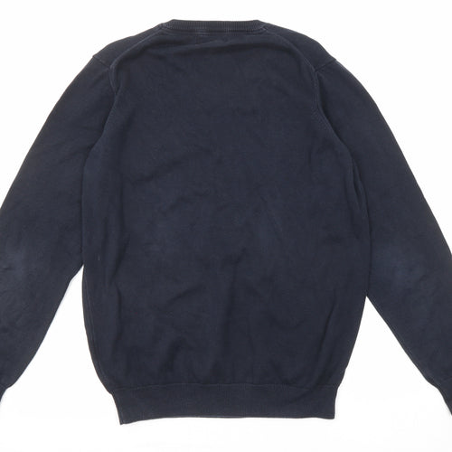Lyle & Scott Mens Blue V-Neck Cotton Pullover Jumper Size S Long Sleeve
