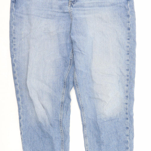 Marks and Spencer Womens Blue Cotton Mom Jeans Size 16 L29 in Regular Zip