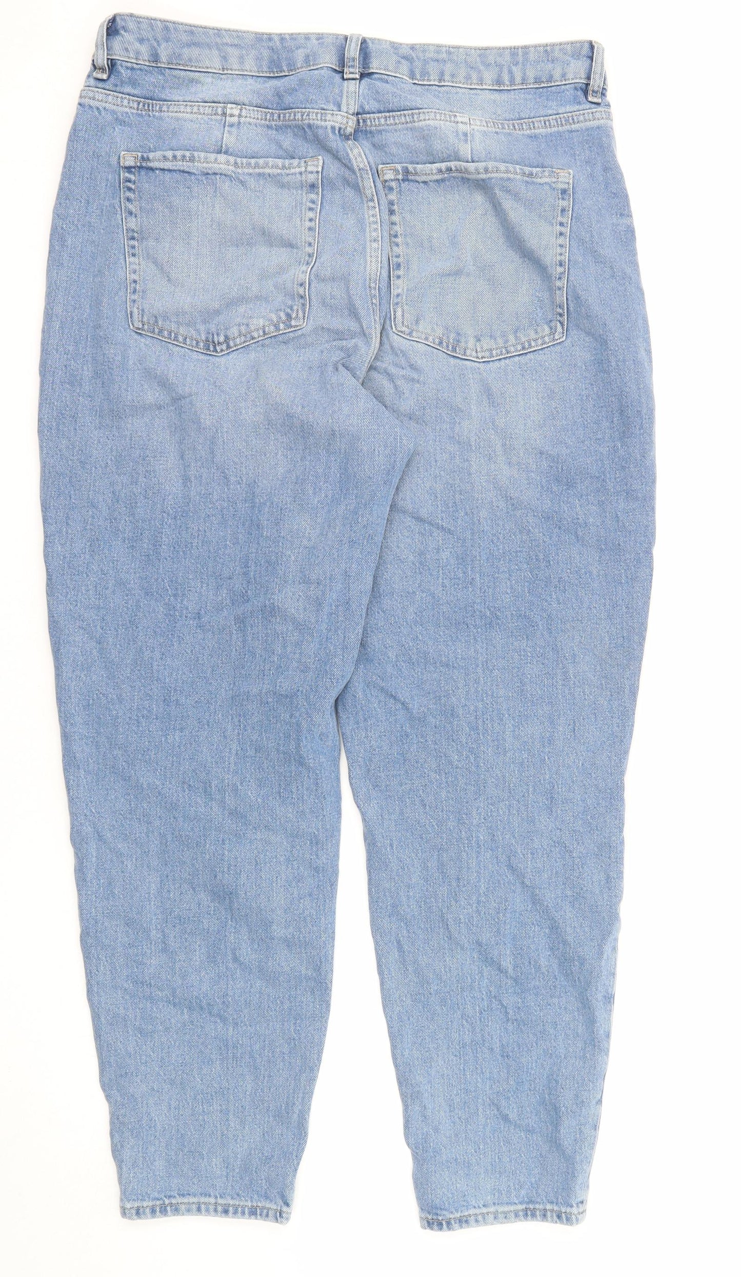 Marks and Spencer Womens Blue Cotton Mom Jeans Size 16 L29 in Regular Zip