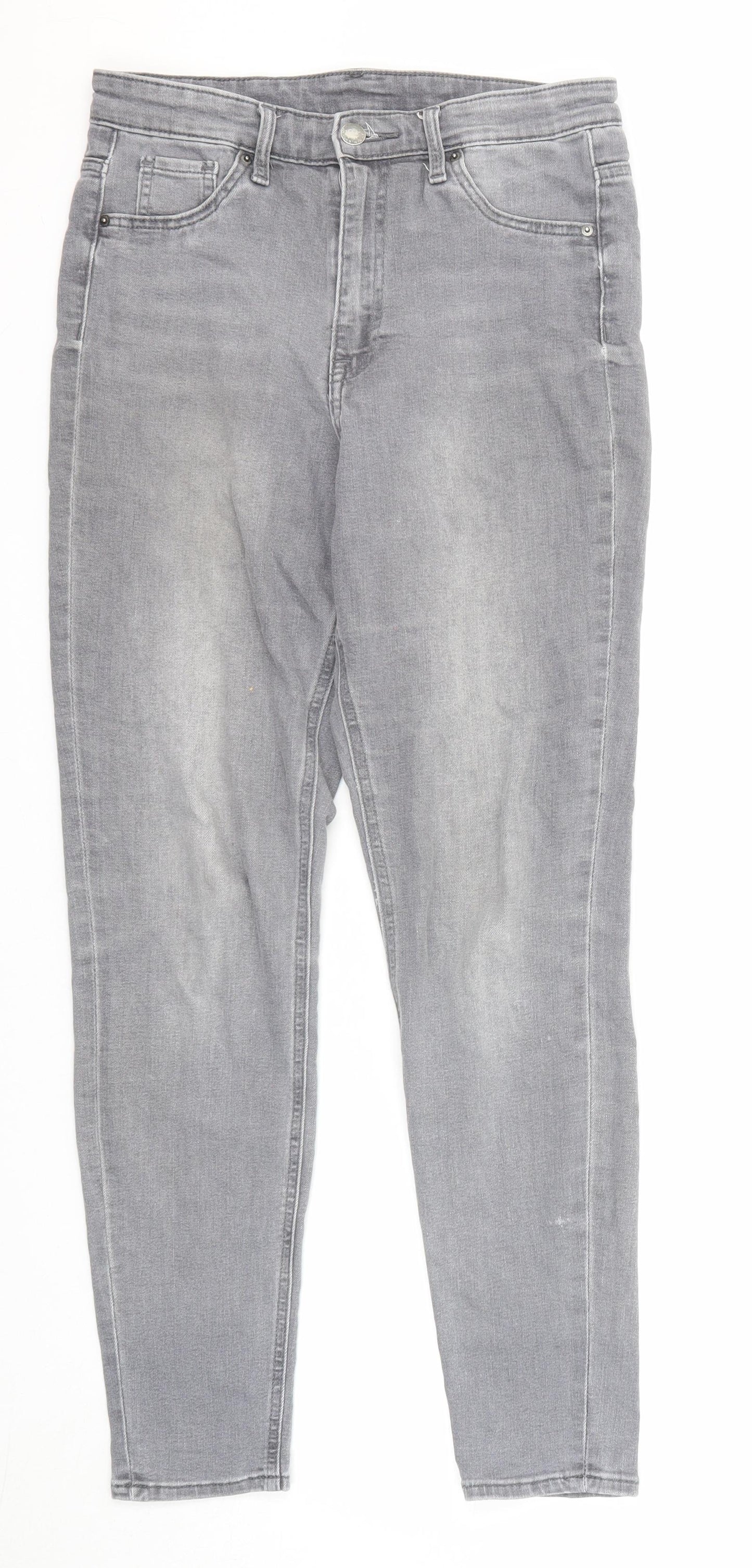 H&M Womens Grey Cotton Skinny Jeans Size 8 L27 in Regular Zip