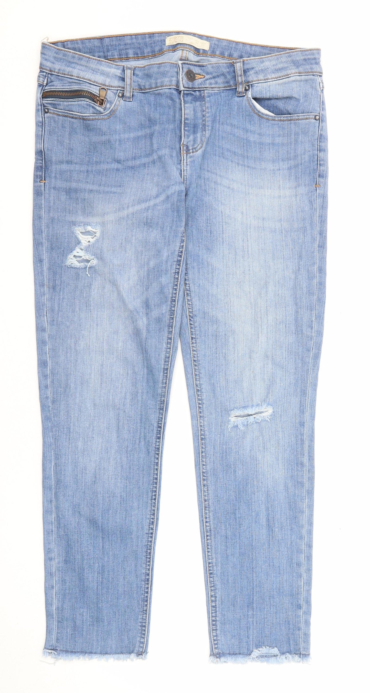Zara Womens Blue Cotton Straight Jeans Size 10 L26 in Regular Zip