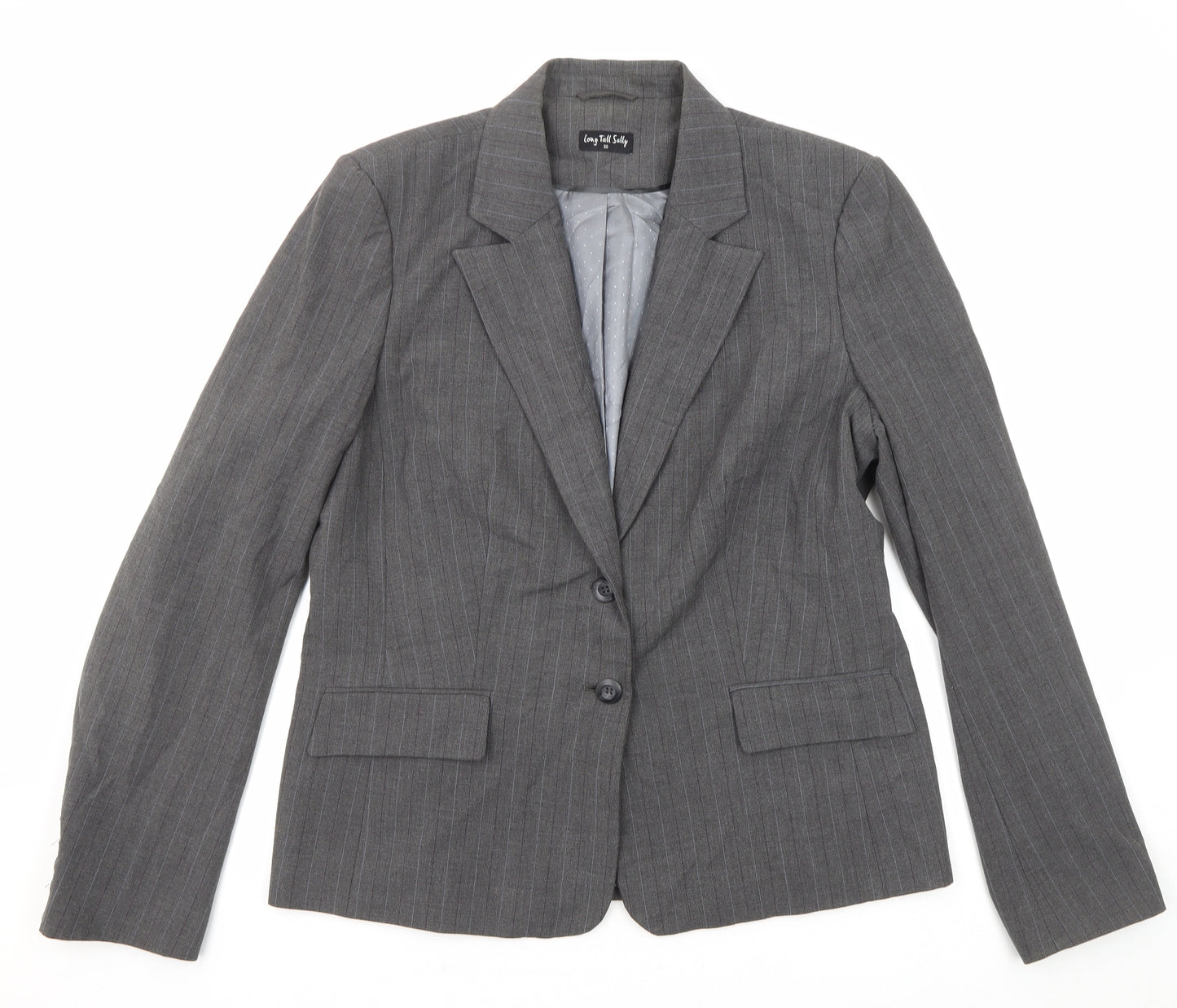 Long Tall Sally Womens Grey Striped Polyester Jacket Suit Jacket Size 20