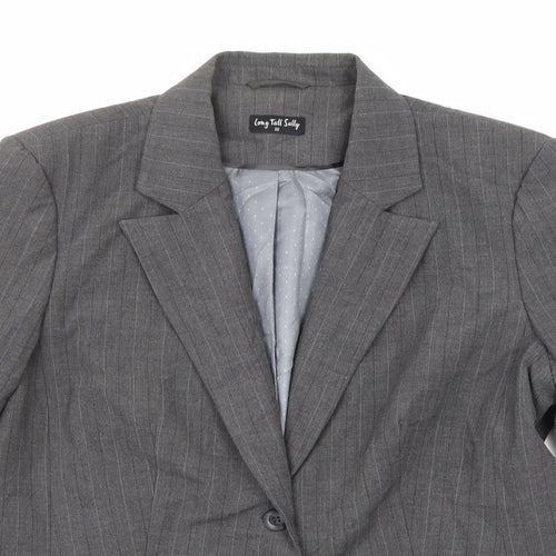Long Tall Sally Womens Grey Striped Polyester Jacket Suit Jacket Size 20