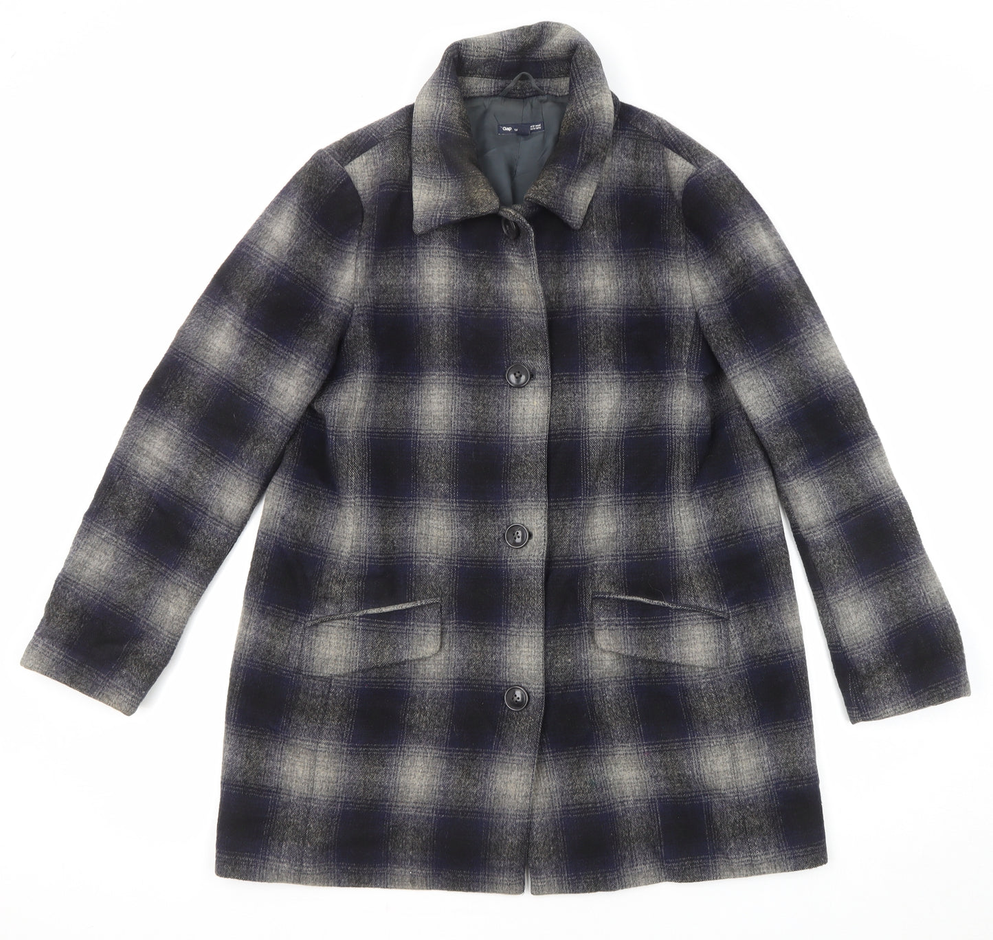Gap Womens Multicoloured Plaid Overcoat Coat Size M Button
