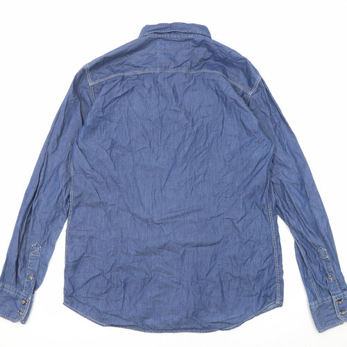 Asylum Heritage Mens Blue Cotton Button-Up Size XL Collared Button