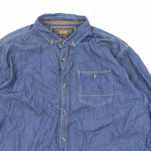 Asylum Heritage Mens Blue Cotton Button-Up Size XL Collared Button