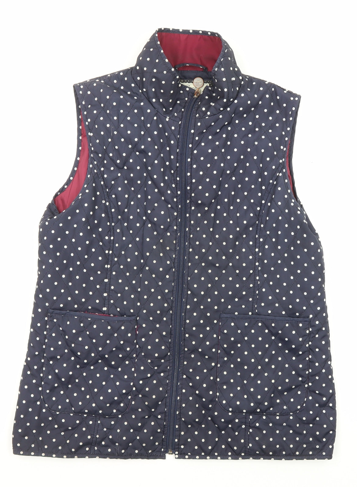 Paco Boutique Womens Blue Polka Dot Gilet Jacket Size M Zip