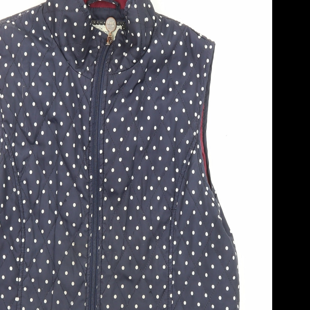 Paco Boutique Womens Blue Polka Dot Gilet Jacket Size M Zip