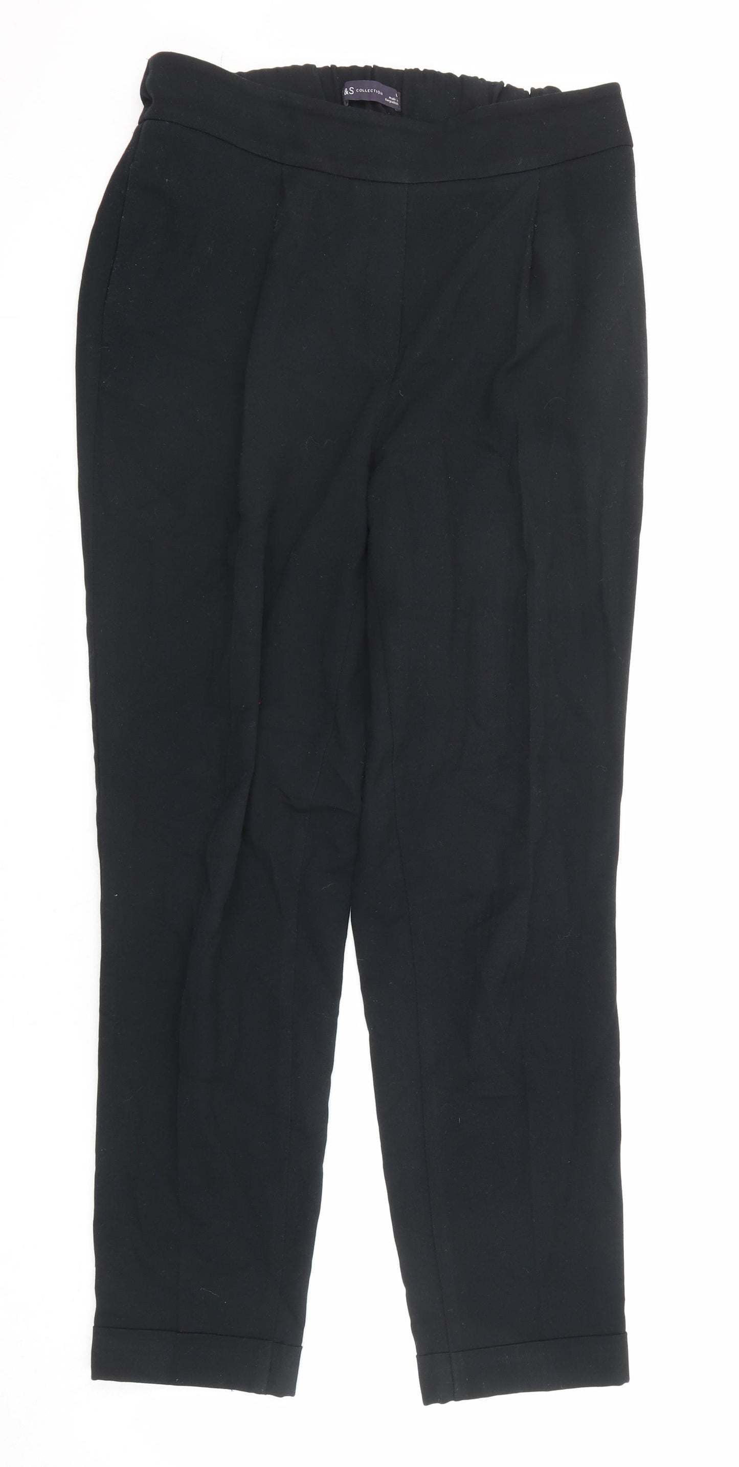 Marks and Spencer Womens Black Polyester Trousers Size 12 L28 in Regular