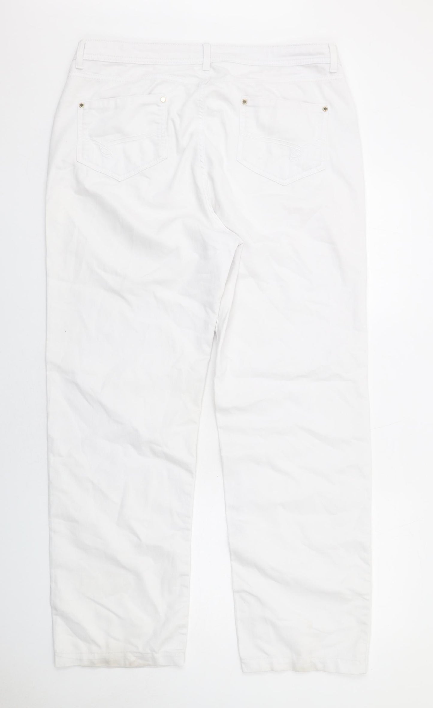 Per Una Womens White Cotton Straight Jeans Size 18 L31 in Regular Zip