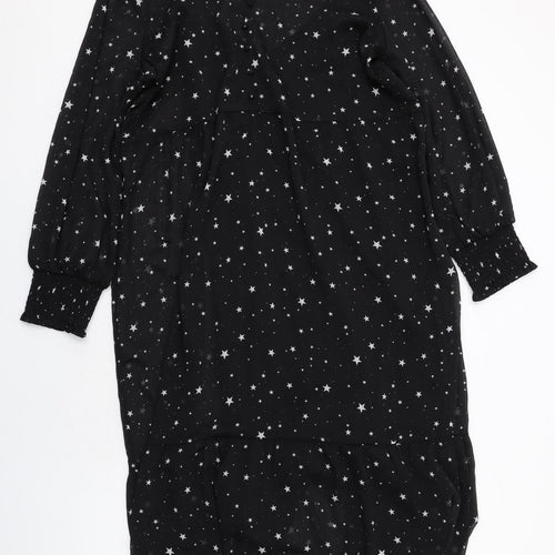 New Look Womens Black Geometric Polyester Shirt Dress Size 16 V-Neck Pullover - Star Print