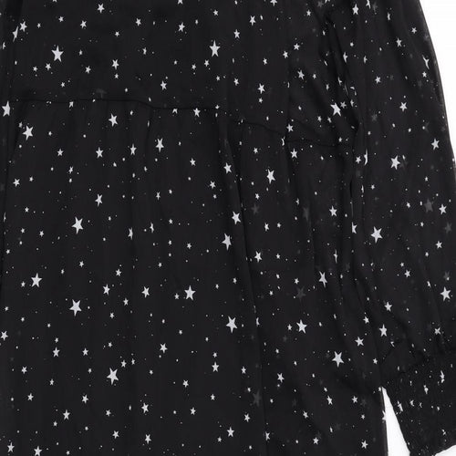 New Look Womens Black Geometric Polyester Shirt Dress Size 16 V-Neck Pullover - Star Print