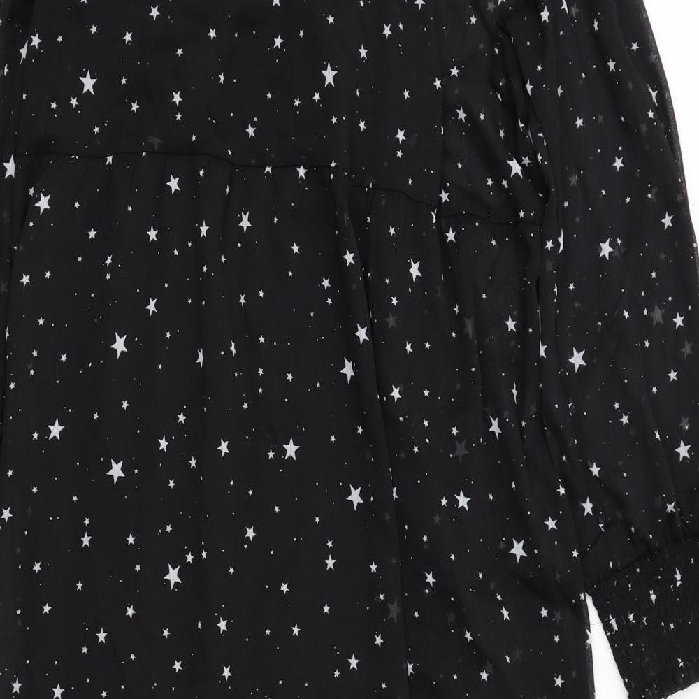 New Look Womens Black Geometric Polyester Shirt Dress Size 16 V-Neck Pullover - Star Print