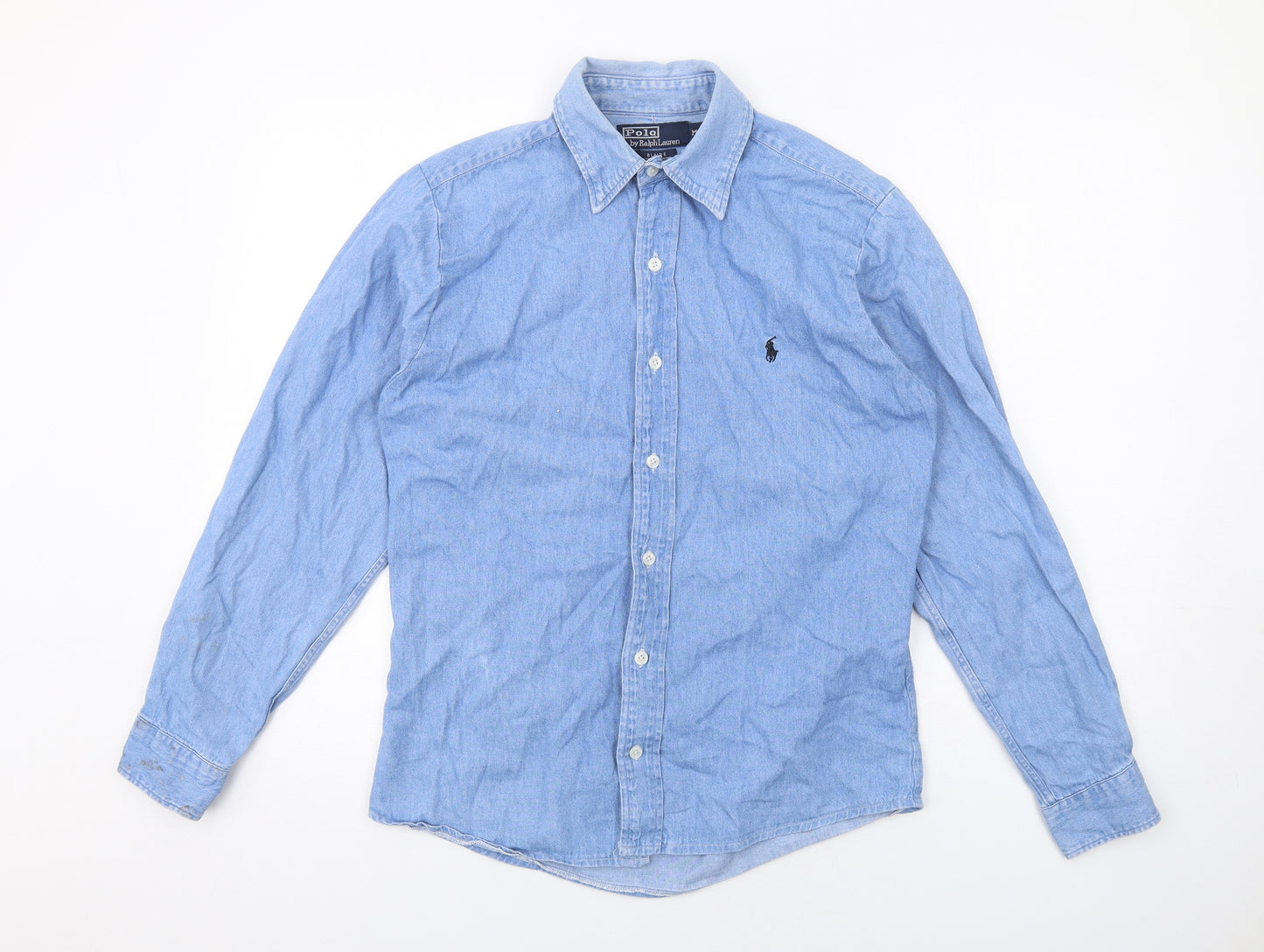Polo Ralph Lauren Mens Blue Cotton Button-Up Size M Collared Button