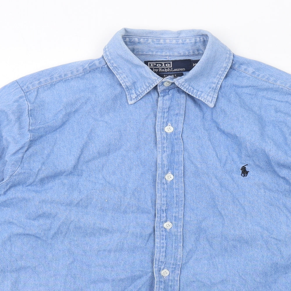 Polo Ralph Lauren Mens Blue Cotton Button-Up Size M Collared Button