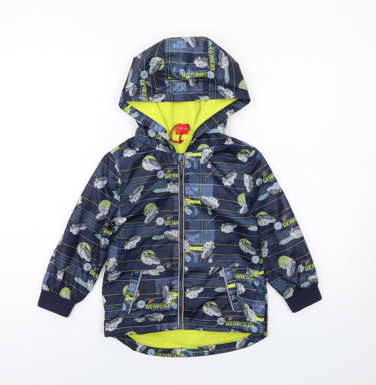 Disney Boys Blue Geometric Rain Coat Jacket Size 4-5 Years Zip - Lightning McQueen
