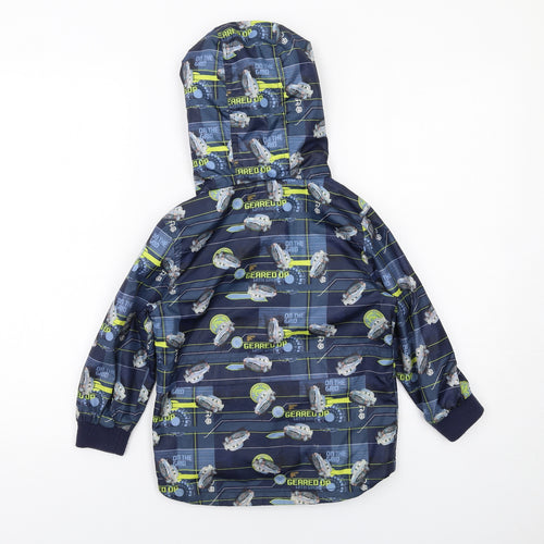 Disney Boys Blue Geometric Rain Coat Jacket Size 4-5 Years Zip - Lightning McQueen