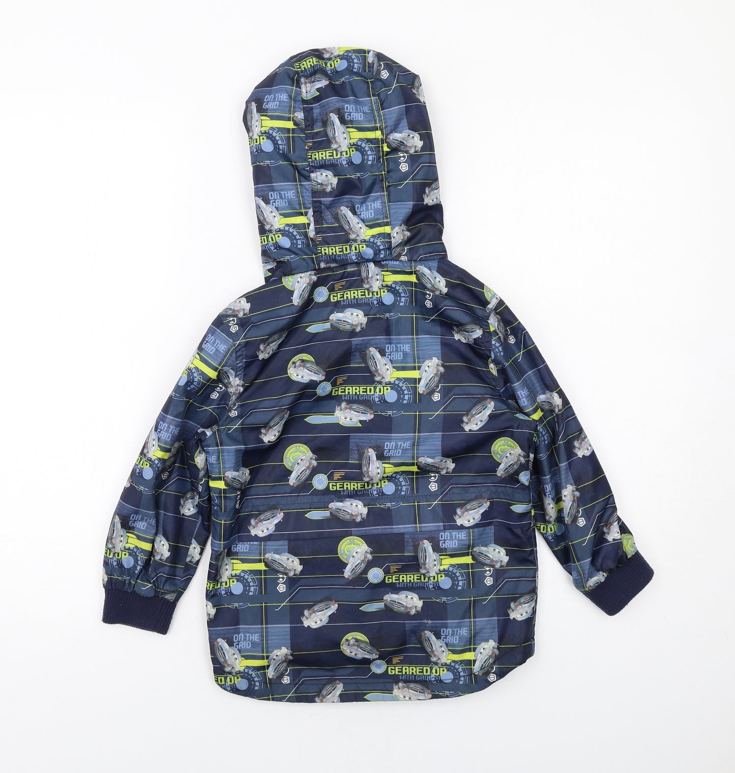 Disney Boys Blue Geometric Rain Coat Jacket Size 4-5 Years Zip - Lightning McQueen