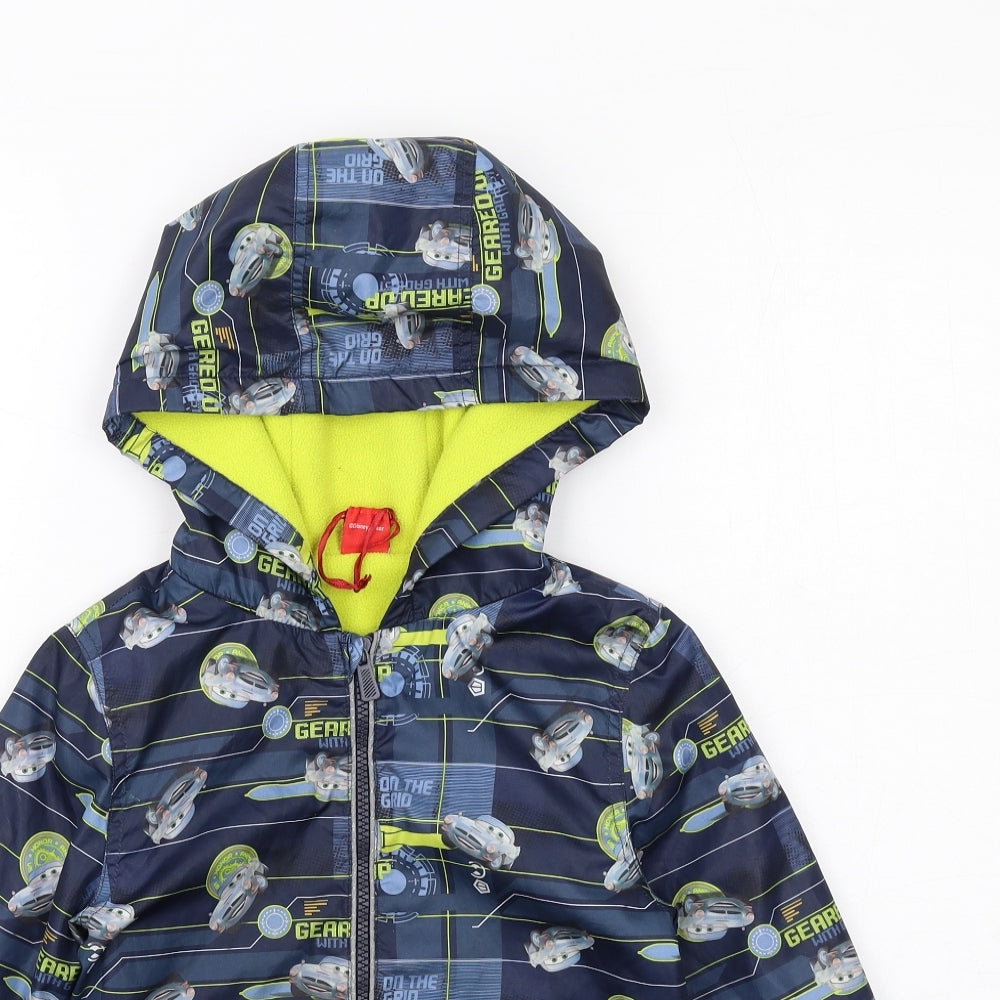 Disney Boys Blue Geometric Rain Coat Jacket Size 4-5 Years Zip - Lightning McQueen