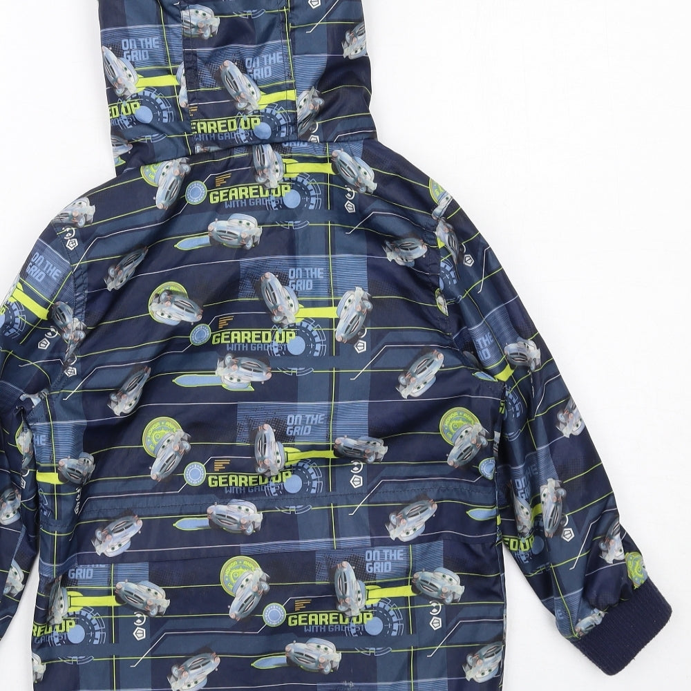 Disney Boys Blue Geometric Rain Coat Jacket Size 4-5 Years Zip - Lightning McQueen