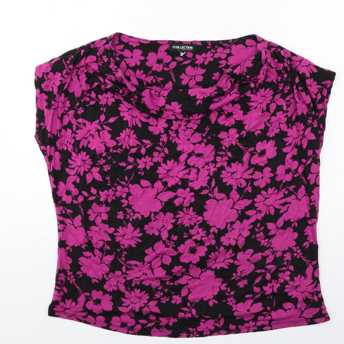 Debenhams Womens Black Floral Viscose Basic T-Shirt Size 20 Cowl Neck