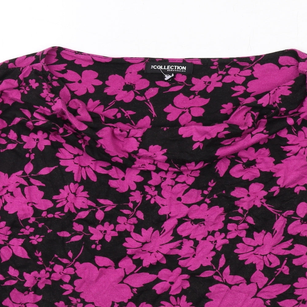 Debenhams Womens Black Floral Viscose Basic T-Shirt Size 20 Cowl Neck