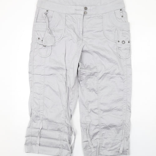 NEXT Womens Grey Cotton Trousers Size 18 L26 in Regular Zip