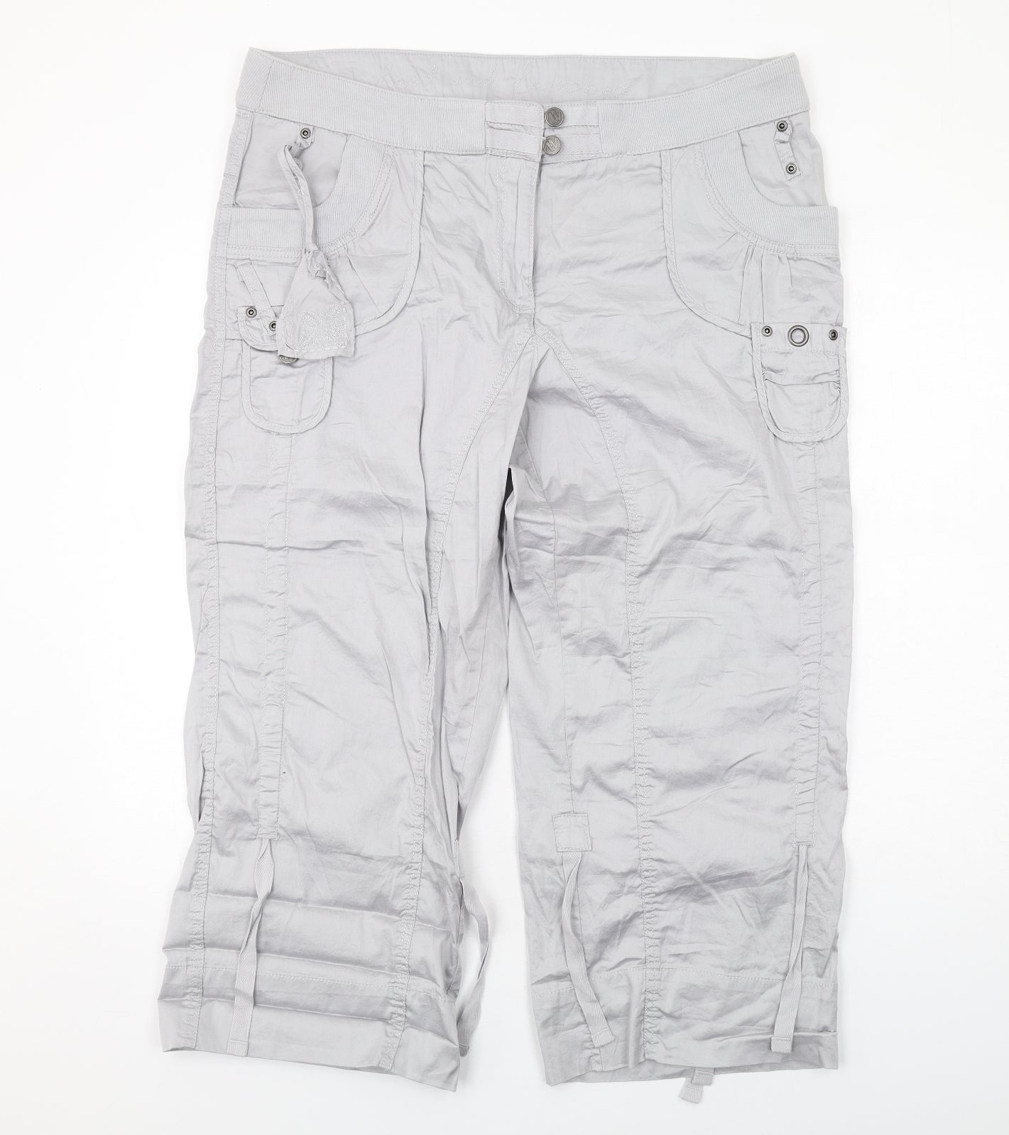 NEXT Womens Grey Cotton Trousers Size 18 L26 in Regular Zip